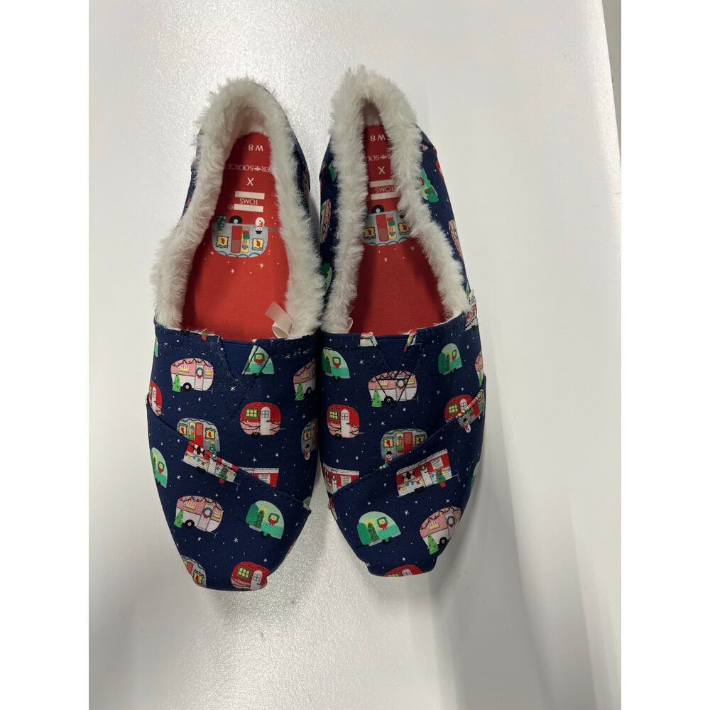 ✔️TOMS CHRISTMAS WOMEN'S SHOES BLUE Camper Lined  FAUX FUR SIZE  8